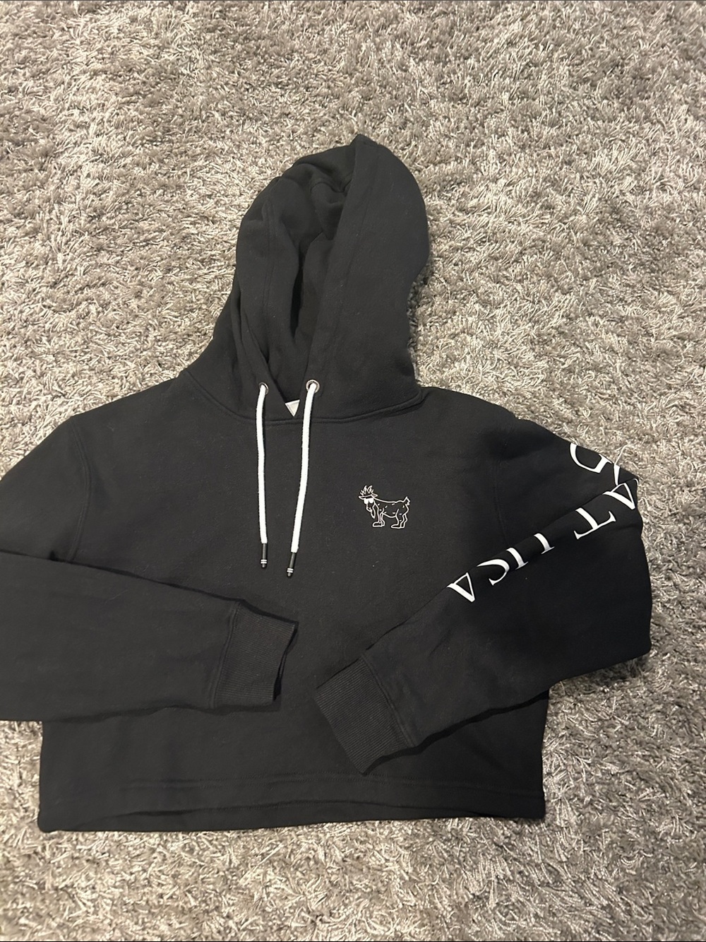 Women’s Goat USA Black Cropped Hoodie with Sleeve Logo and Goat Embroidery